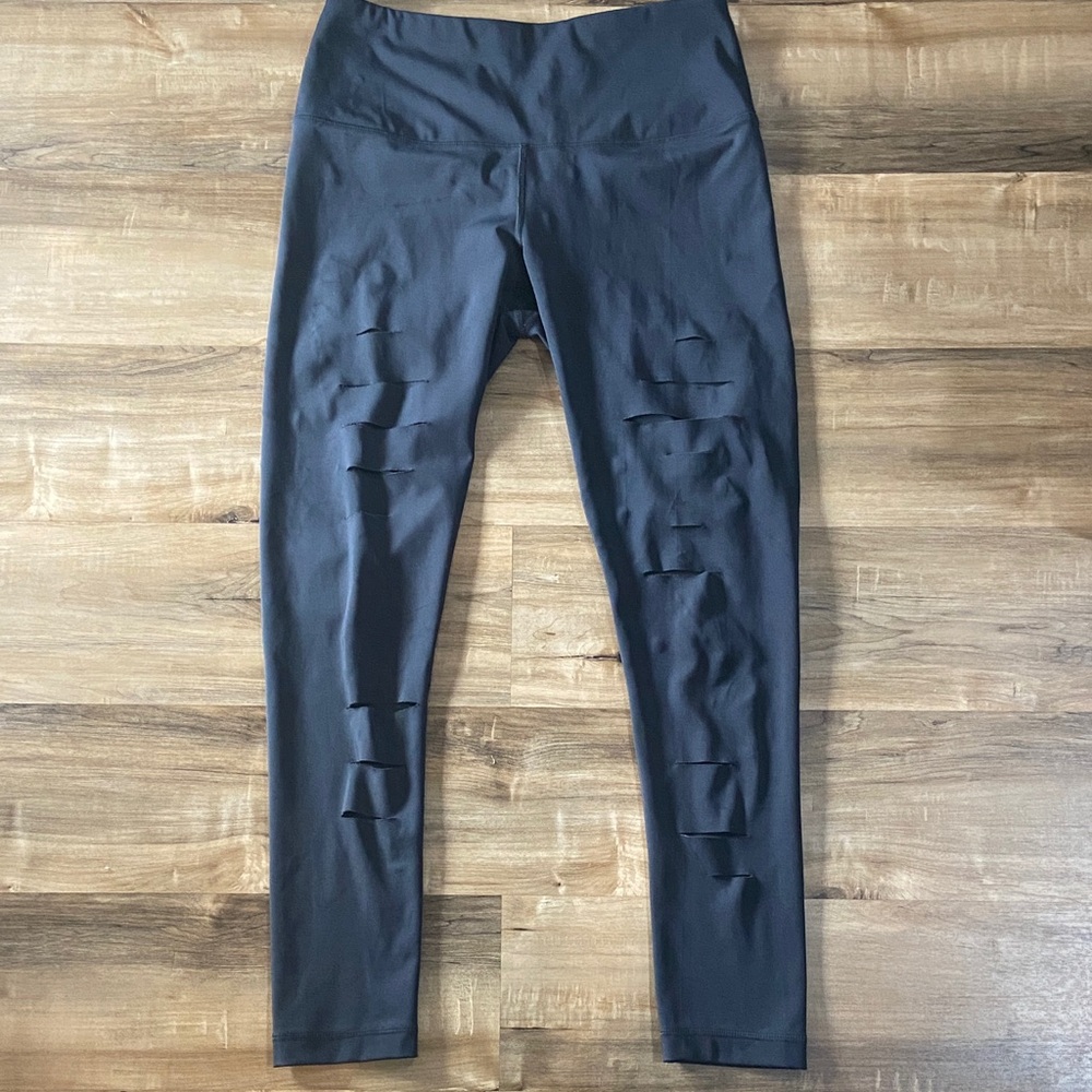 Reflex Black Activewear Distressed Leggings with Logo Print